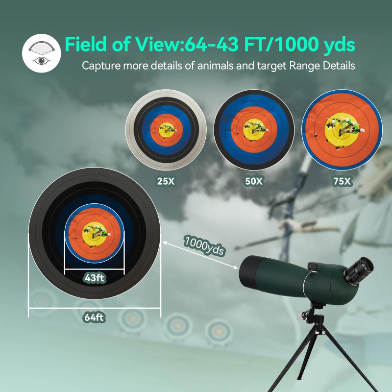 SVBONY SV28 Spotting Scopes with Tripod, Angled 25-75x70mm Spotter Scope with Phone Adapter, Waterproof Fogproof Spotting Scope for Bird Watching, Target Shooting, Wildlife Viewing - Image 2